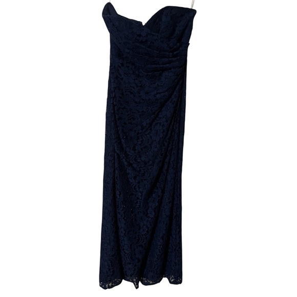 David's Bridal Navy Lace Strapless Sweetheart Gown Formal Bridesmaid Size 2 - Picture 1 of 8